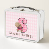 リスのピンクのダイヤモンドの女の子のための手紙パターン(の模様が)あるS メタルランチボックス (正面)