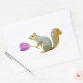 リスのピンク色の花シール 楕円形シール (封筒)