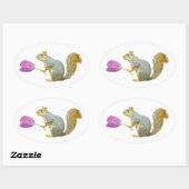 リスのピンク色の花シール 楕円形シール (シート)