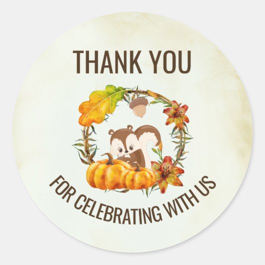 リスのフローラリース秋素朴ありがとう ラウンドシール (正面)