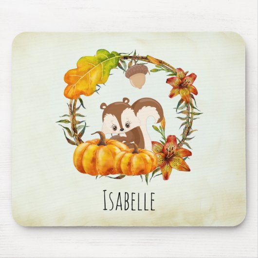 リスのフローラリース秋 素朴 マウスパッド (正面)