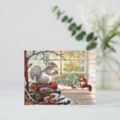 リスのヴィンテージのクリスマスの郵便はがき シーズンポストカード (スタンド正面)