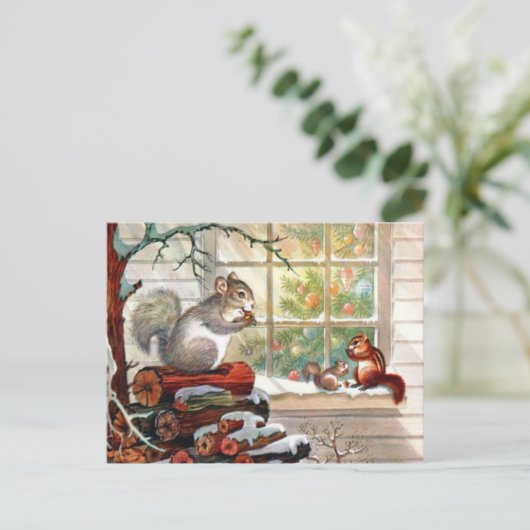 リスのヴィンテージのクリスマスの郵便はがき シーズンポストカード (スタンド正面)