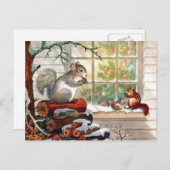 リスのヴィンテージのクリスマスの郵便はがき シーズンポストカード (正面/裏面)