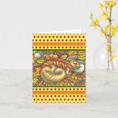 リスの下で眠る紅葉，季節 カード (黄色い花)