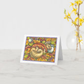 リスの下で眠る紅葉，季節 カード (黄色い花)