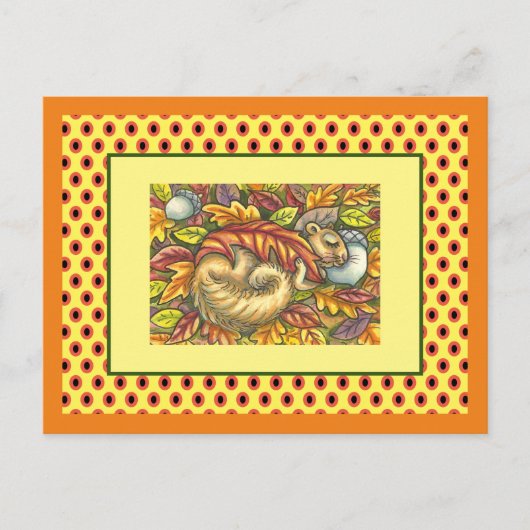 リスの下で眠る紅葉，季節 ポストカード (正面)