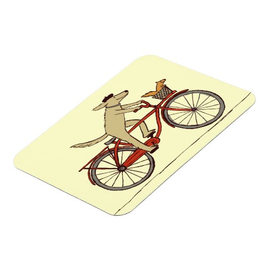 リスの友人とサイクリストの犬 – おもしろい動物の芸術 マグネット (左側)