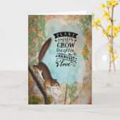 リスの収穫-ヴィンテージは挨拶のノートを消します カード (黄色い花)