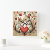 リスの愛1 スクエア壁時計 (ホーム)