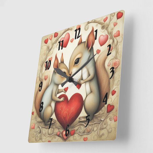 リスの愛1 スクエア壁時計 (傾斜)