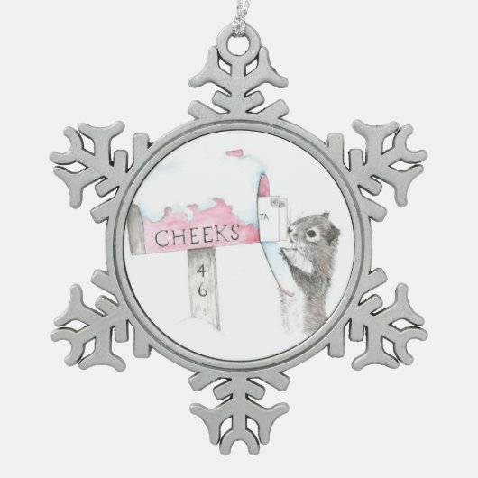 リスの手紙 スノーフレークピューターオーナメント (正面)