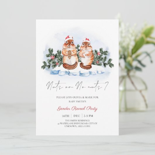 リスの木の実クリスマス冬のジェンダーの明け 招待状 (スタンド正面)