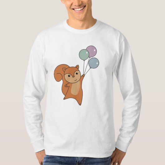 リスの森の動物が風船を飛ばす Tシャツ (正面)
