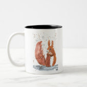 リスの森の動物の水の色かわいい森 ツートーンマグカップ (左)