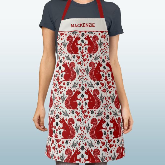 リスの森の林のパーソナライズされた名前 エプロン