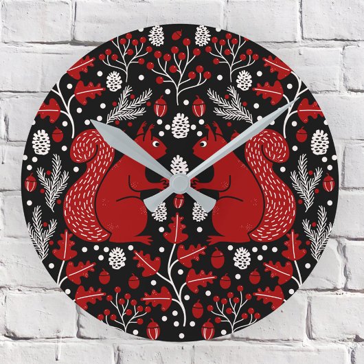 リスの森の森の暗い ラウンド壁時計