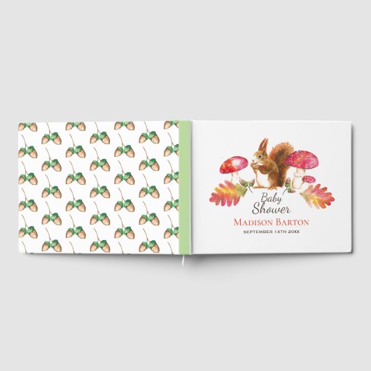 リスの森の秋の水の色の赤ちゃんシャワー ゲストブック (全面)