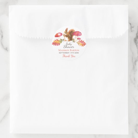 リスの森の秋の水の色の赤ちゃんシャワー ラウンドシール (バッグ)