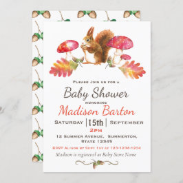 リスの森の秋の水の色の赤ちゃんシャワー 招待状