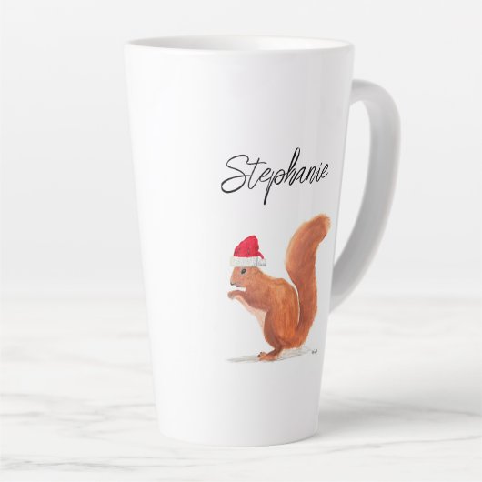 リスの水彩動物サンタメリークリスマス カフェラテマグ (右アングル)