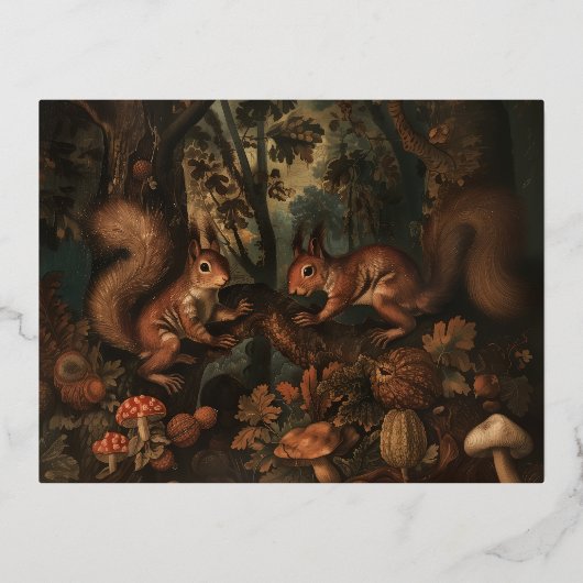 リスの箔押しポストカード 箔招待状ポストカード (正面)