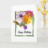 リスの花誕生日カード カード (黄色い花)