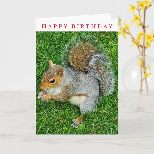リスの誕生日カードを閉める カード (黄色い花)