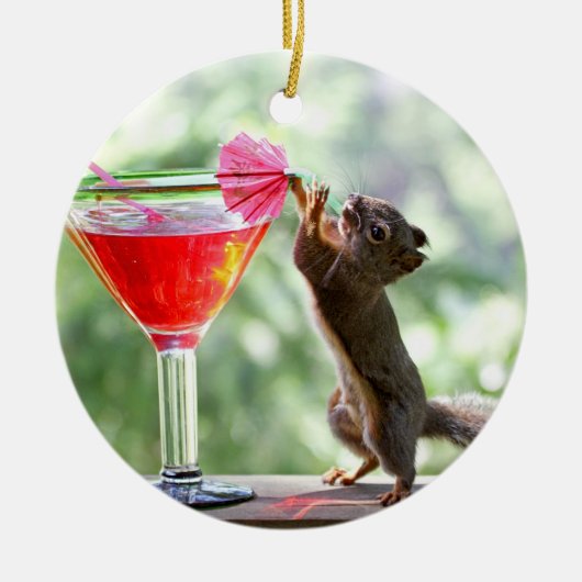 リスの飲むカクテル セラミックオーナメント (正面)