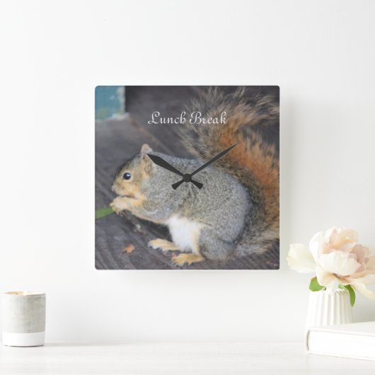 リスの「ランチタイム」 スクエア壁時計 (ホーム)