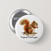 リスはオリジナルツリーのユーモア 缶バッジ (正面&裏面)
