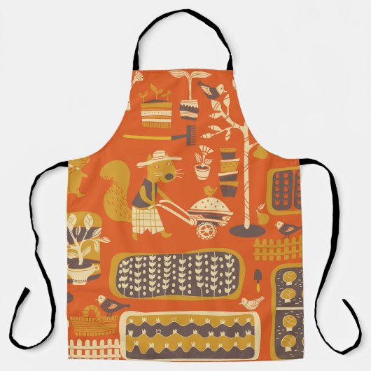 リスは庭にあり、手描きのヴィンテージ エプロン (正面)