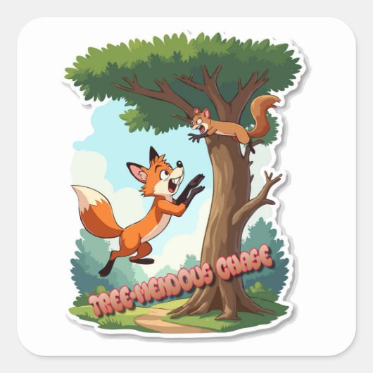 リスよくはしゃぐを追いかけるキツネ スクエアシール (正面)