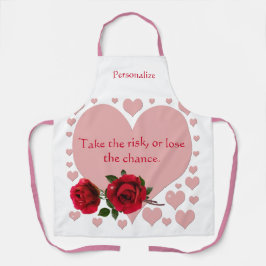 リスクを取る引用文ピンクハート赤いバラ エプロン