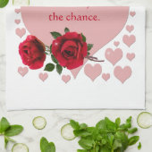 リスクを取る引用文ピンクハート赤いバラ キッチンタオル (折り畳み)