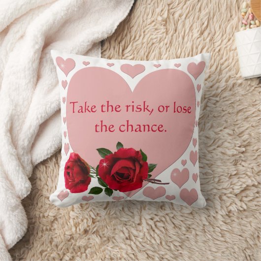 リスクを取る引用文ピンクハート赤いバラ クッション (ブランケット)