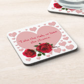 リスクを取る引用文ピンクハート赤いバラ コースター (左側)