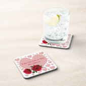 リスクを取る引用文ピンクハート赤いバラ コースター (右側)