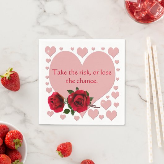 リスクを取る引用文ピンクハート赤いバラ スタンダードカクテルナプキン (インサイチュ)