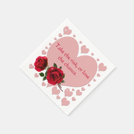 リスクを取る引用文ピンクハート赤いバラ スタンダードカクテルナプキン (角)