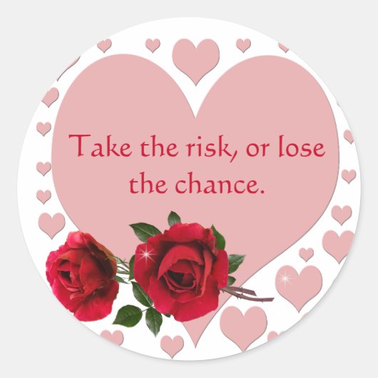 リスクを取る引用文ピンクハート赤いバラ ラウンドシール (正面)