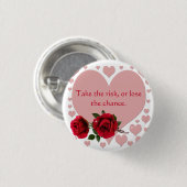 リスクを取る引用文ピンクハート赤いバラ 缶バッジ (正面&裏面)