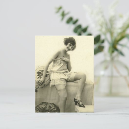 リスクヴィンテージフラッパーの女のフランスの子の写真 ポストカード (スタンド正面)