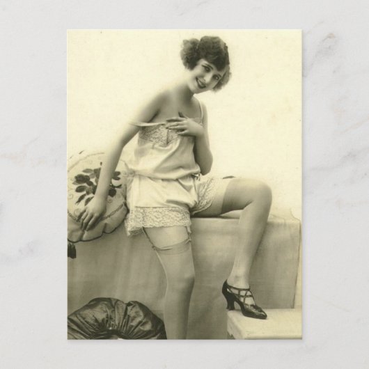 リスクヴィンテージフラッパーの女のフランスの子の写真 ポストカード (正面)