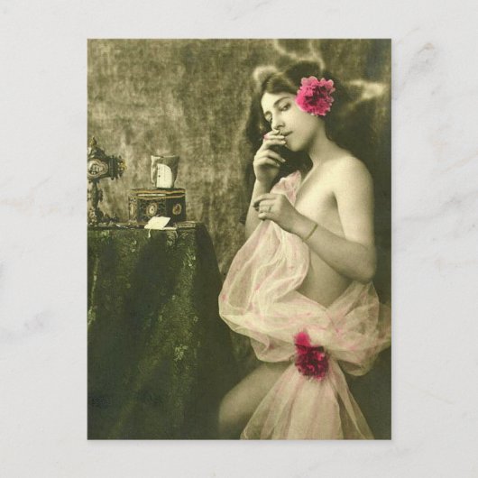 リスクヴィンテージ喫煙女のフランスの子の写真 ポストカード (正面)