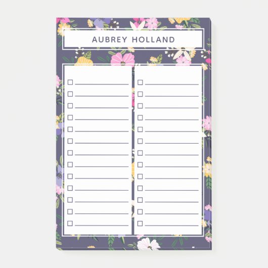リストかわいらしを行う黄色い紫色の花のパターン ポストイット (正面)