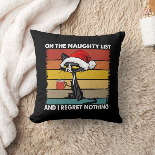 リストに載った不機嫌なクリスマスいけなネコ クッション (ブランケット)