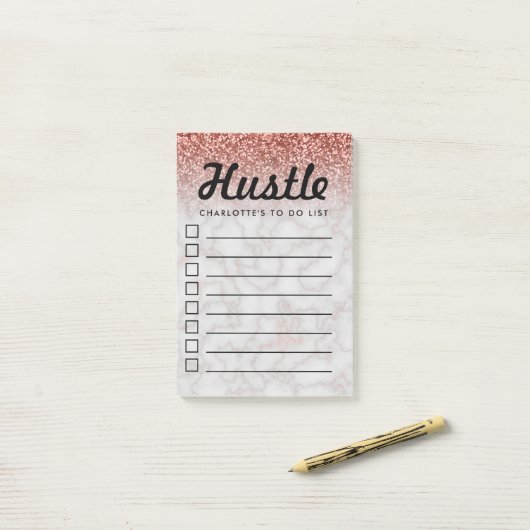 リストのばら色の金ゴールドの大理石の名前をカスタムするをするハッスルのおもしろい ポストイット (デスク上)