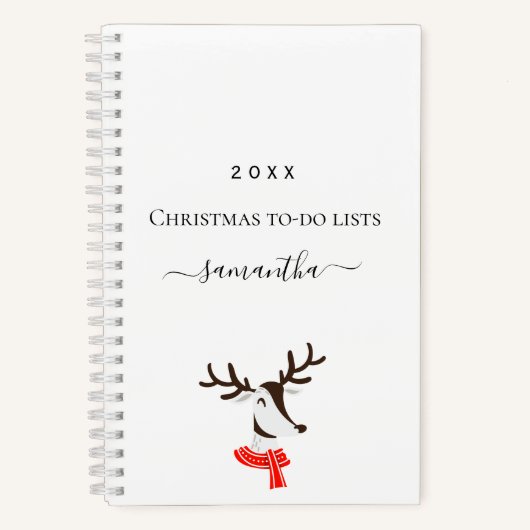 リストの名前を行うクリスマスのトナカイ赤い白 ノートブック (正面)