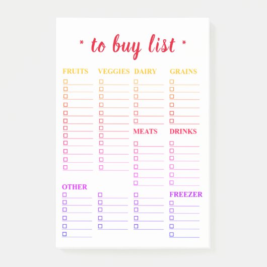 リストの後it®ノートを買うカラフルな食料雑貨 ポストイット (正面)